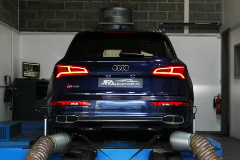 Rear shot of the car on the dyno