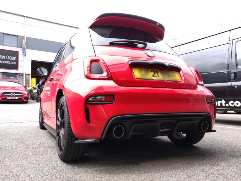 Rear of a Red Abarth After Getting the JFA treatment