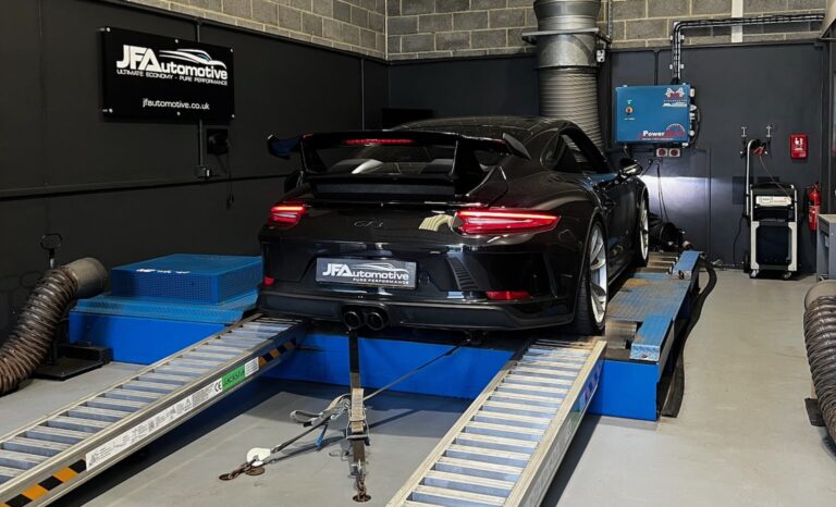 Porsche 991 GT3 in for tuning and exhaust work at JF Automotive