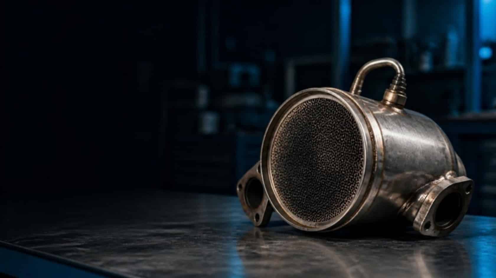 Diesel particulate filter (DPF) on a workshop bench